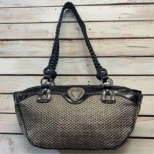Vintage Y2K MC Woven Faux Leather Baguette Brown Woven Shoulder Bag Coquette